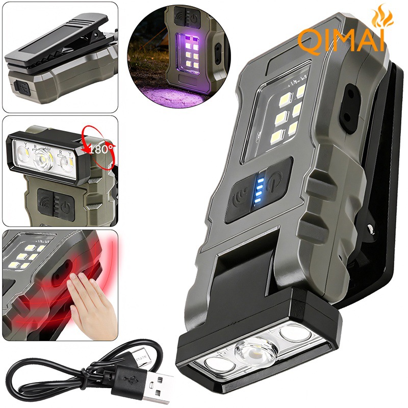 LED High-brightness Work Light 180°Rotating Purple Sensor Warning Emergency Hat Clip Fishing Light_voghion.com
