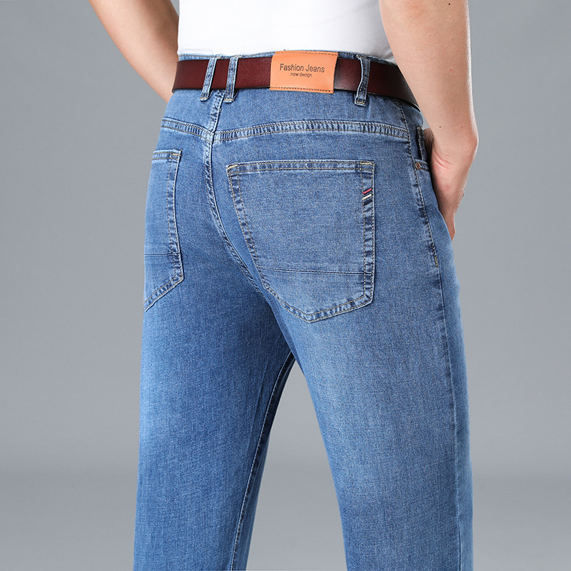 2022 summer thin light gray jeans men's straight loose spring and summer stretch casual denim long pants