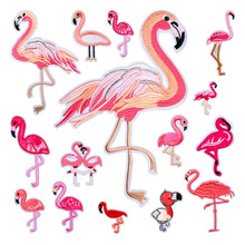 火烈鸟电脑绣花贴跨境外贸刺绣布贴背胶自粘贴布服装辅料装饰贴片