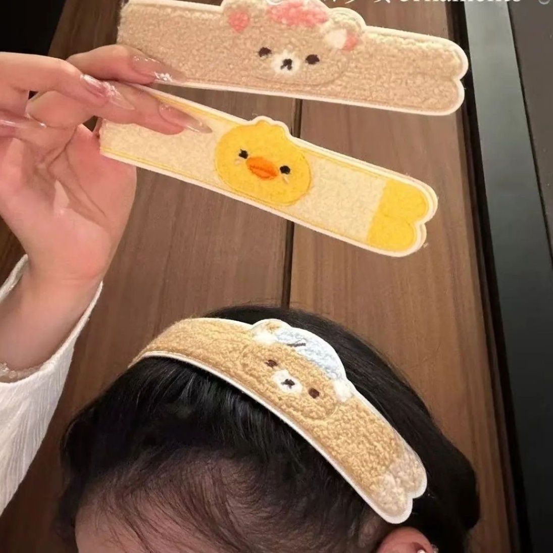 Cute long Rilakkuma and chick hair band, dual-use for face washing and bangs, suitable for buns, sweet and adorable hair accessory