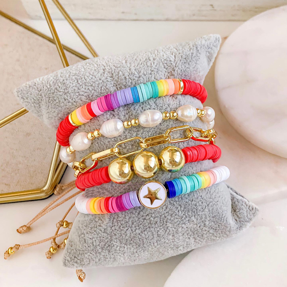 11g Weight Bracelets Classification 1 Piece, 1 Set Quantity Vacation Colorful Freshwater Pearl Soft Clay Copper Beaded Knitting Plating Women's Bracelets