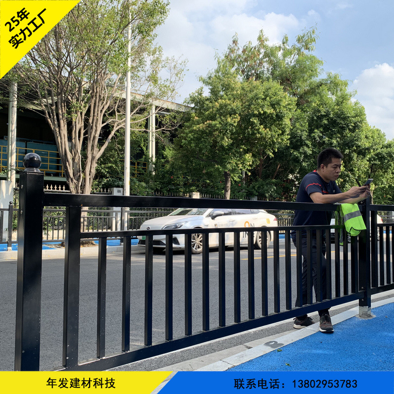 黑色喷涂道路锌钢护栏 车站广场隔离围栏 河道景观栏杆