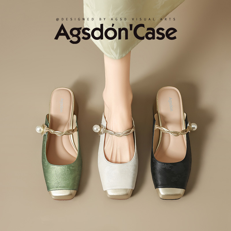 August Lion Deng Baotou pantuflas mujeres verano 2025 nuevas sandalias chinas francés Mary Jane suela gruesa zapatos de tacón grueso