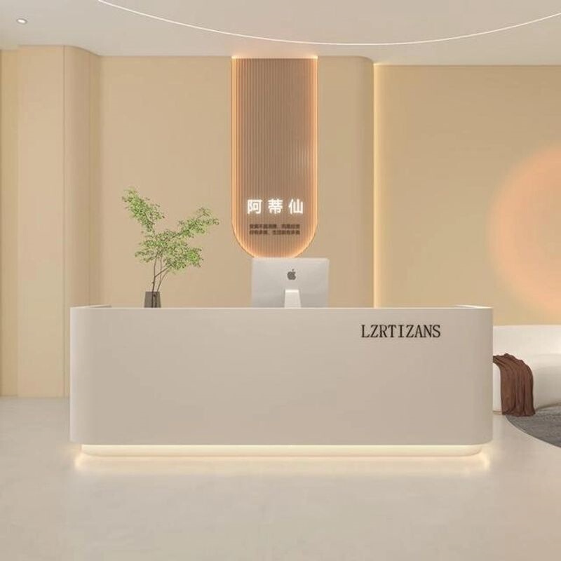 Painted Front Desk Beauty Salon Simple Cream-Style Cash Register Desk Medical Beauty Dental Clinic Bar Table Clothing Store Yoga Studio Painted Front Desk Beauty Salon Simple Cream-Style Cash Register Desk Medical Beauty Dental Clinic Bar Table Clothing Store Yoga Studio