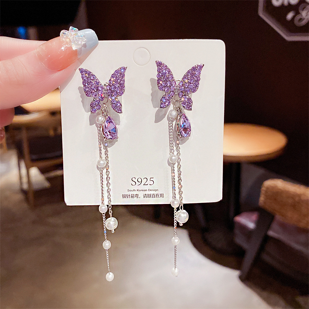 1 Pair Fashion Butterfly Alloy Inlay Rhinestones Women's Drop Earrings display picture 3