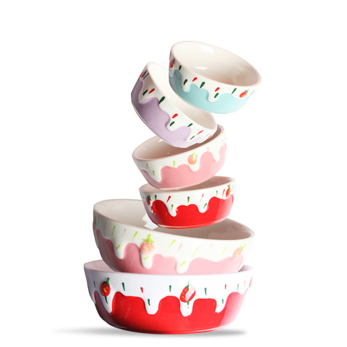 Bukka Star Hamster Food Bowl Ceramic Bowl Heavy Anti-Turn Strawberry Rabbit Bowl Bathroom Toilet Dual-Purpose Golden Bear Supplies