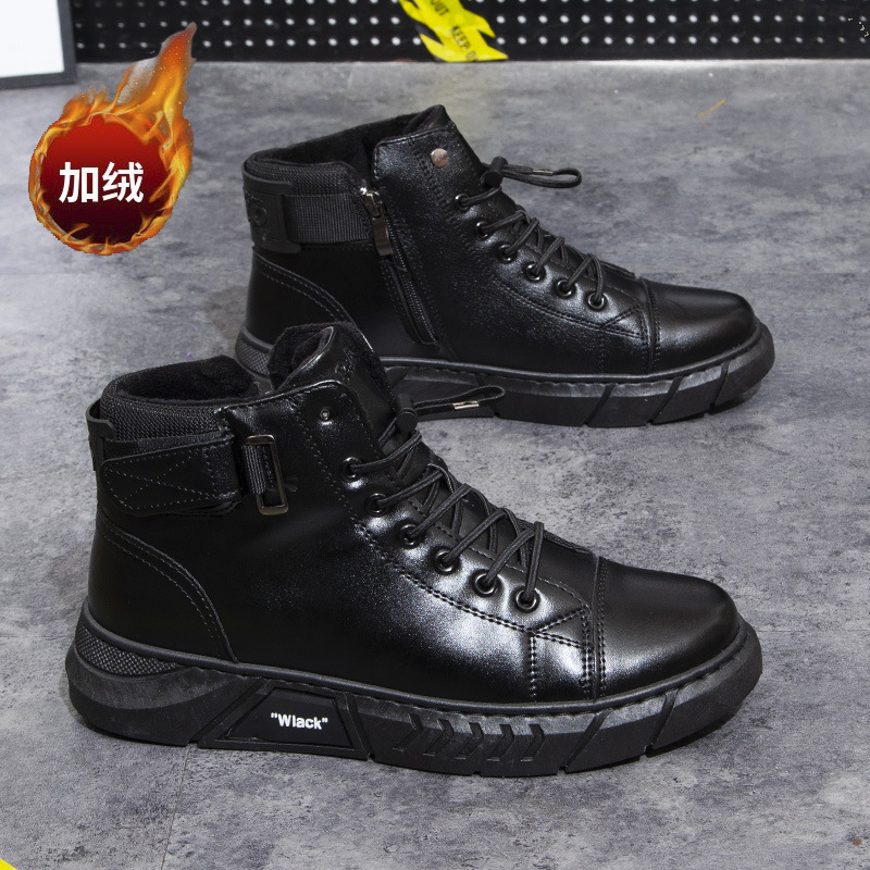 2024 Invierno nuevos zapatos de hombre Zapatos acolchados de algodón Zapatos altos de cuero zapatos casuales de los hombres de moda zapatos de cuero de los Hombres Calientes de dos algodón