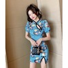 Short sleeve slim fitting China-Chic printed retro cheongsam dress