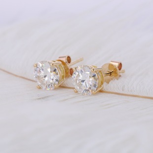 14K Gold Moissanite Earrings Four-Prong Earrings Moissanite Earrings Factory Direct Supply Three-Color Gold Dropshipping Moissanite Earrings