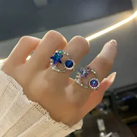 Rins прилив личности Алмазная звезда луна циркон жемчужное кольцо сетка красный цвет отверстие может регулировать кольцо указательного пальца