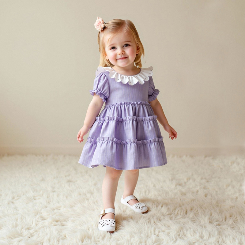 Girls' Dress, Category A, Violet Doll, Round Neck Splicing, Summer Thin Style, Sweet Korean and Japanese Style Children's Dress