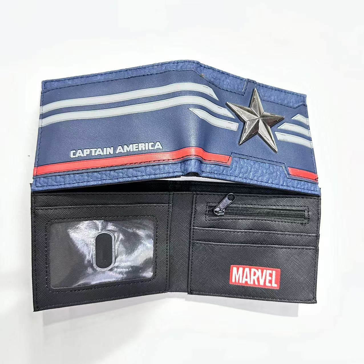 Monedero de metal de superhéroe Batman Spider-Man Capitán América Paquete de tarjeta de monedero de cuero de metal en relieve