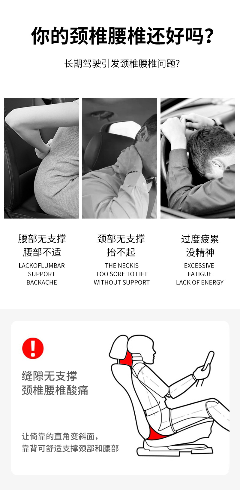 Cross-Border Wholesale Lumbar Support Memory Foam Gap Lumbar Pillow Universal Car Seat Backrest Pillow