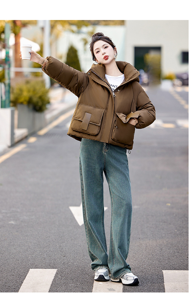 sieviešu īss korejiešu 2024. gada ziemas apģērbs, jauna brīva kokvilnas maza un bieza maizes jaka, moderna dūnu jaka_voghion.com