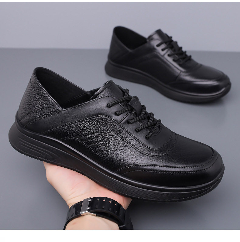 Giày lười nam da bò thật mũi tròn đế mềm chống trượt, kiểu slip-on nhẹ chân — D7913 Đen chi tiết 15