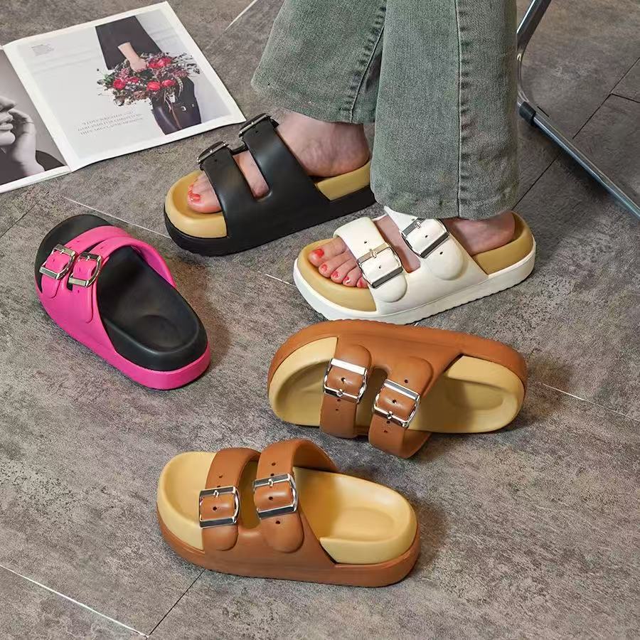 New Women's Summer Sandals For Outdoor Wear, Hong Kong Style Thick-Soled Height-Increasing Slide Sandals, Non-Slip_vogvips.com