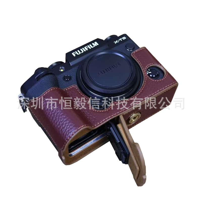 (2개) 후지 X-T5 XT5 마이크로 단일 카메라 가방 가죽 기본 사진 보호 절반 세트