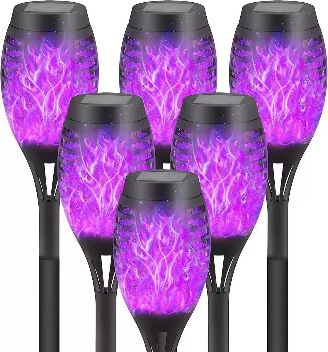 Lámpara solar transfronteriza 12 LED lámpara de llama solar lámpara de calle solar al aire libre patio impermeable redonda lámpara de decoración lámpara de iluminación
