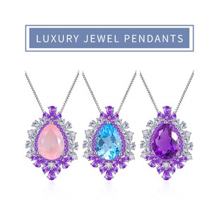 Luxury Natural Topaz Necklace Main Stone Pendant s925 Sterling Silver Pink Amethyst Original Design Necklace Women