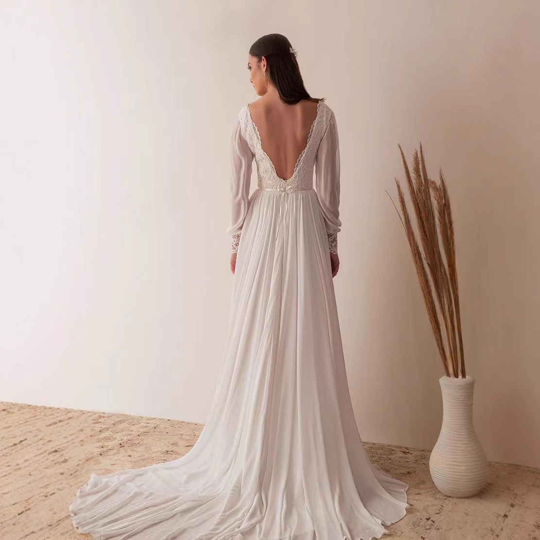 Amazon europeo y americano AliExpress deseo nuevo vestido de novia vestido de noche sexy con cuello en V una línea vestido de novia se puede personalizar