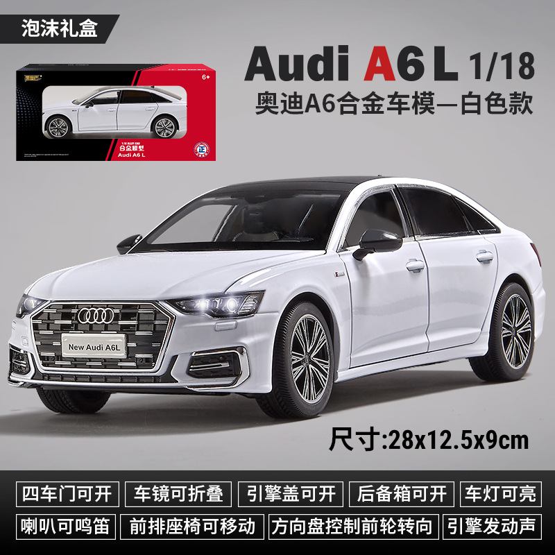 Genuino 1/18 Audi A6 modelo de aleación sonido y luz simulación coche mesa con adornos coche 4S tienda regalos exquisitos