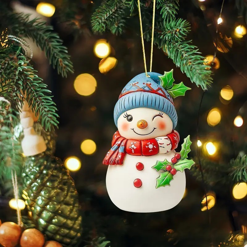 Nuevos productos transfronterizos acrílicos planos lindos dibujos animados de Navidad muñeco de nieve colgantes de automóviles de árbol de Navidad artesanías colgantes