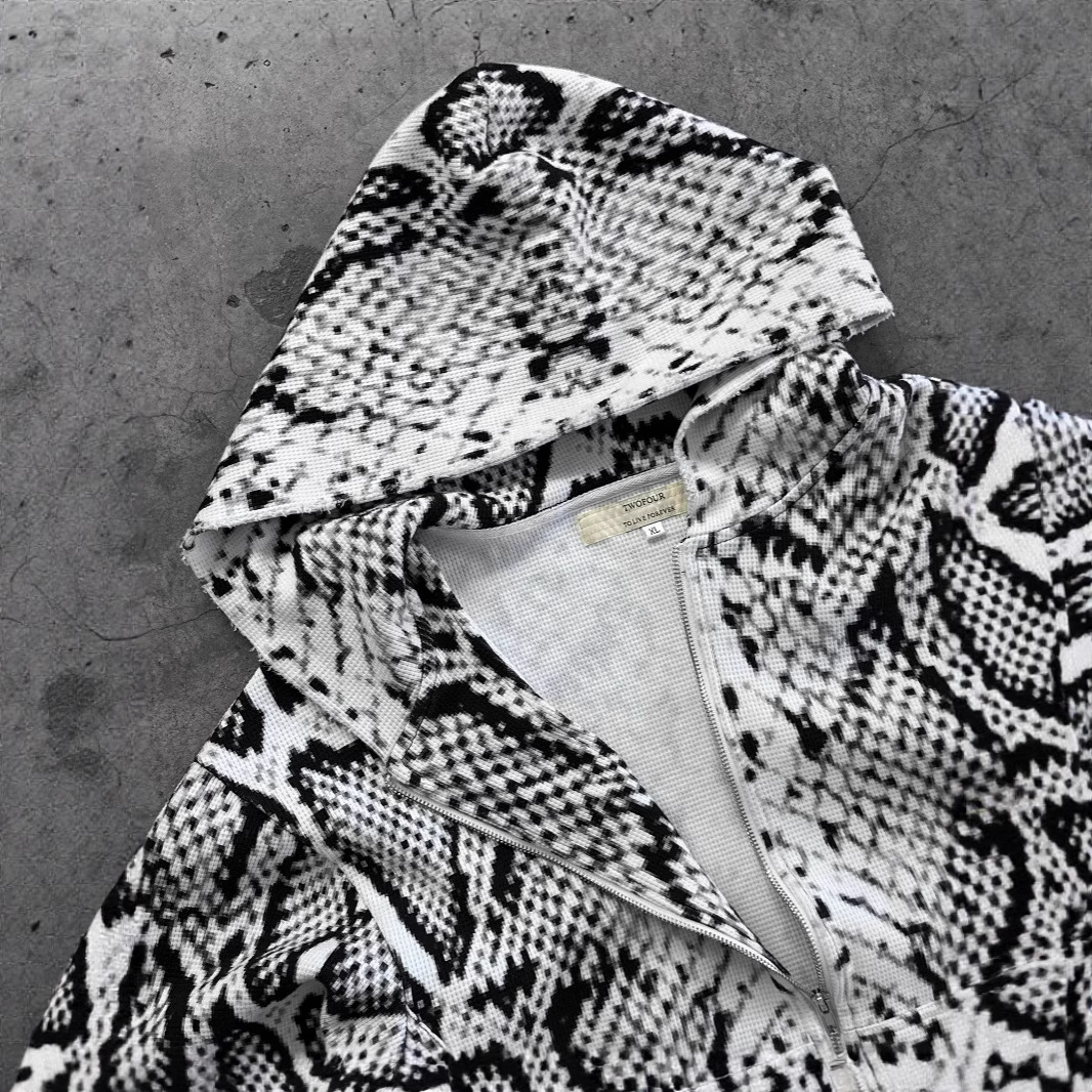 Herrenbekleidung New Ins Style Schöner Python-Print Lose Reißverschluss Hoodie Langarm-Sweatshirt_voghion.com