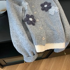 韓国風フラワールーズセーターレディース秋冬レイジー刺繍2025秋冬新作ニットカーディガントップ