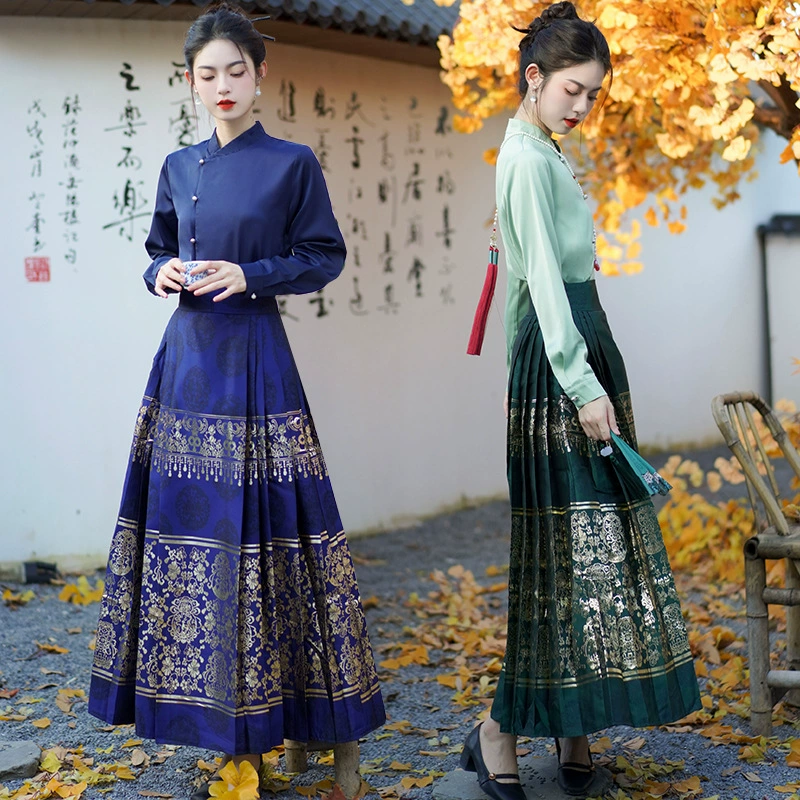 9666 Новый китайский стиль Национальный Стиль жаккардовый западный стиль юбка с конским лицом в стиле мин ханьфу женский топ юбка длинная юбка на каждый день