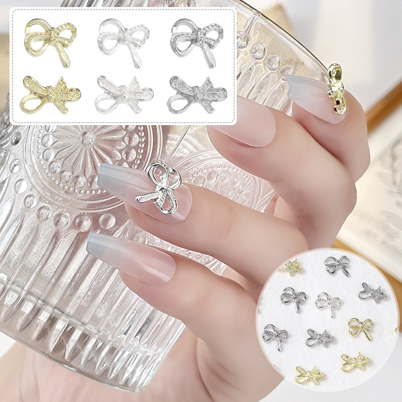Nueva joyería de uñas, lazo, pajarita de lujo ligero, accesorios de uñas de aleación, accesorios de diamantes de uñas de celebridades de Internet tridimensionales, estilo caliente