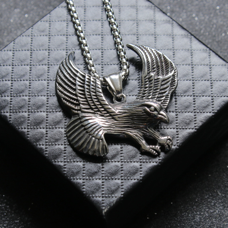 Stainless Steel Flying Eagle Necklace For Men Titanium Pendant_voghion.com