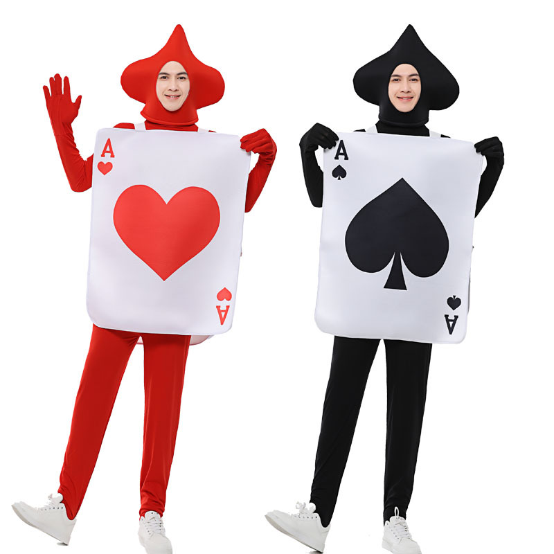 Halloween COS Costume Alice in Wonderland Stage Performance Costume Red Poker Card Spades A Suit