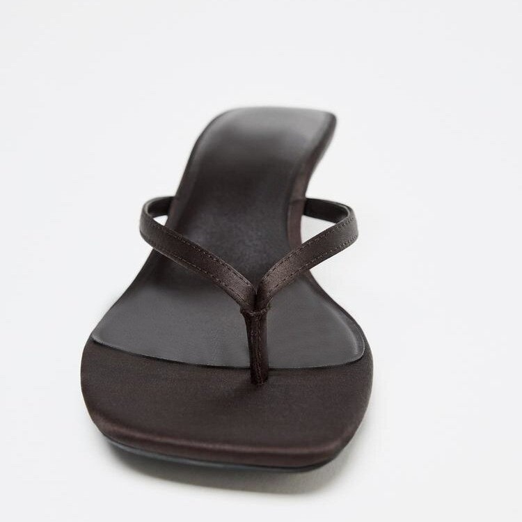 Chanclas de Tacón Kitten de Tela, Cabeza Cuadrada y Tacón Delgado, para Verano y Vacaciones