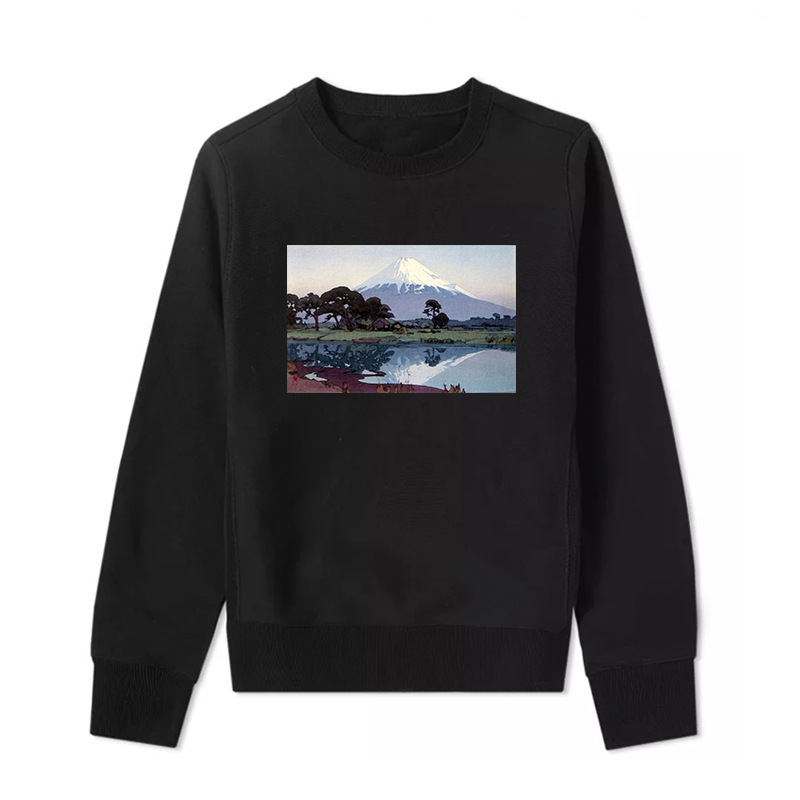 Kanagawa Surfing Japanese Ukiyo and Cat Art Retro Japanese Men's and Women's Round Neck Long Sleeve Sweatshirt