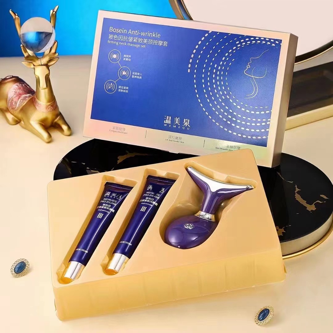 Wenmeiquan de color de vidrio anti-arrugas Reafirmante Cuello traje de masaje anti-arrugas Reafirmante Cuello Crema de elevación y Reafirmante masajeador