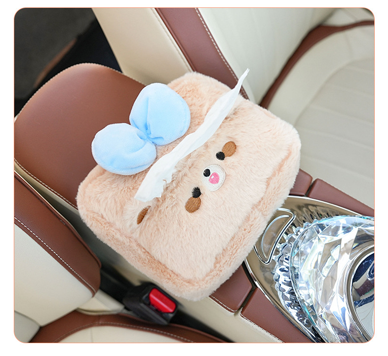 Plush cartoon car tissue box multifunctional car armrest box tissue box cute hanging tissue storage box