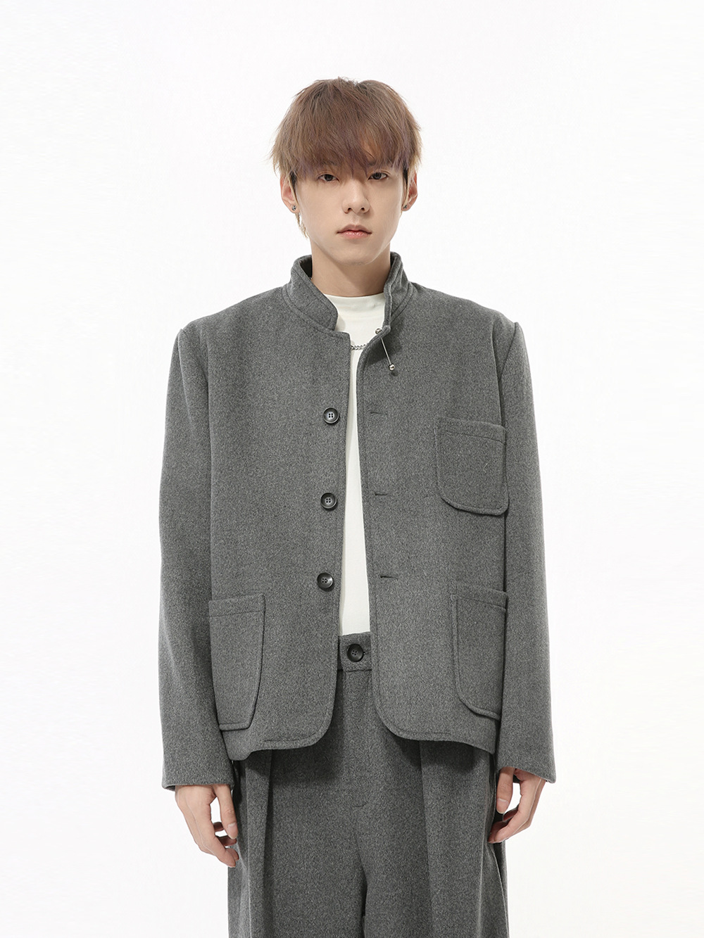 MTLCLOTHES Hombres| Nuevos productos de otoño de lana de estilo coreano de cuello vertical chino de bolsillo ligero de lujo suit de moda