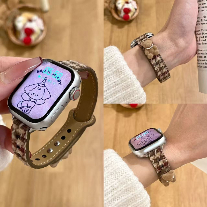 Suitable for Apple S11 Watch Iwatch10987Se Bear Houndstooth Buckle Huawei Gt6 Watch Strap Xiaomi 9
