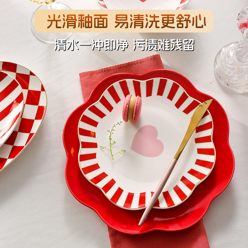 高温デカール加工、シンプルなスタイル、高級感、お手入れ簡単、バレンタインデーの陶器食器セット、ボウル、カップ、食器|undefined