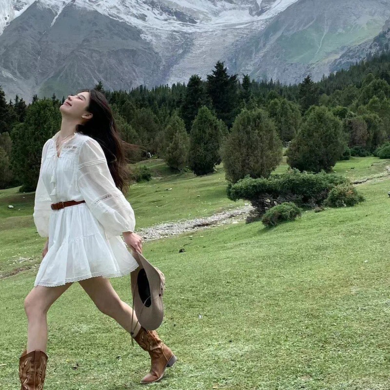 French Style Fairy White Long Sleeve Lace dress Women's Early Autumn New Milk Sweet Gentle Puff Sleeve Loose Doll Dress