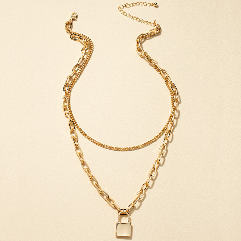 Double Layered Hip-hop Lock-shaped Necklace display picture 6