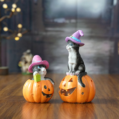 越境新品ハロウィン雰囲気かぼちゃお利口子猫ミニデスクトップ装飾ハロウィン雰囲気樹脂置物