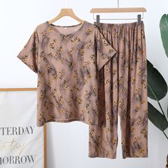 夏のお母さんのパジャマ綿のシルクの半袖の2つのセットの絹織物の大きいサイズは中高年の家の服のスーツを着ることができます。