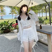 Sea Holiday Fairy Костюм Корейский Кружевной Пиджак Маленький камзол Жилет Тонкие Шорты Женский набор из трех частей