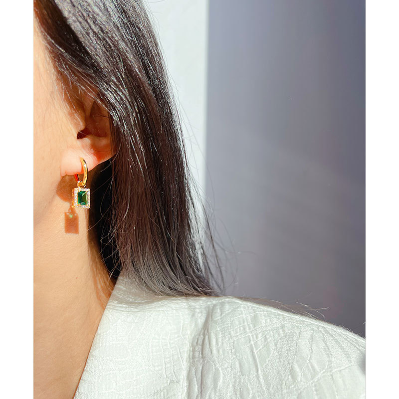 Retro Geometric Copper Inlay Zircon Dangling Earrings 1 Pair