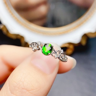 New natural diopside ring S925 silver inlaid main stone 4*5mm Joker net red explosions women's jewelry wholesale