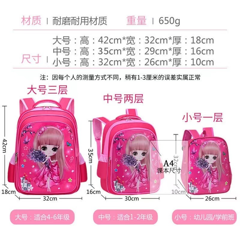 Nuevo bolso de escuela primaria transfronterizo, bolso escolar para niños de la serie de princesas bonitas de dibujos animados para niñas, mochila reductora de carga versión coreana