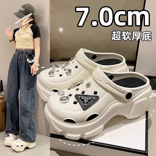 Women's Outdoor Wear Summer New DIY Fashionable Heeled Slip-on Slides with Thick Hole Sandals