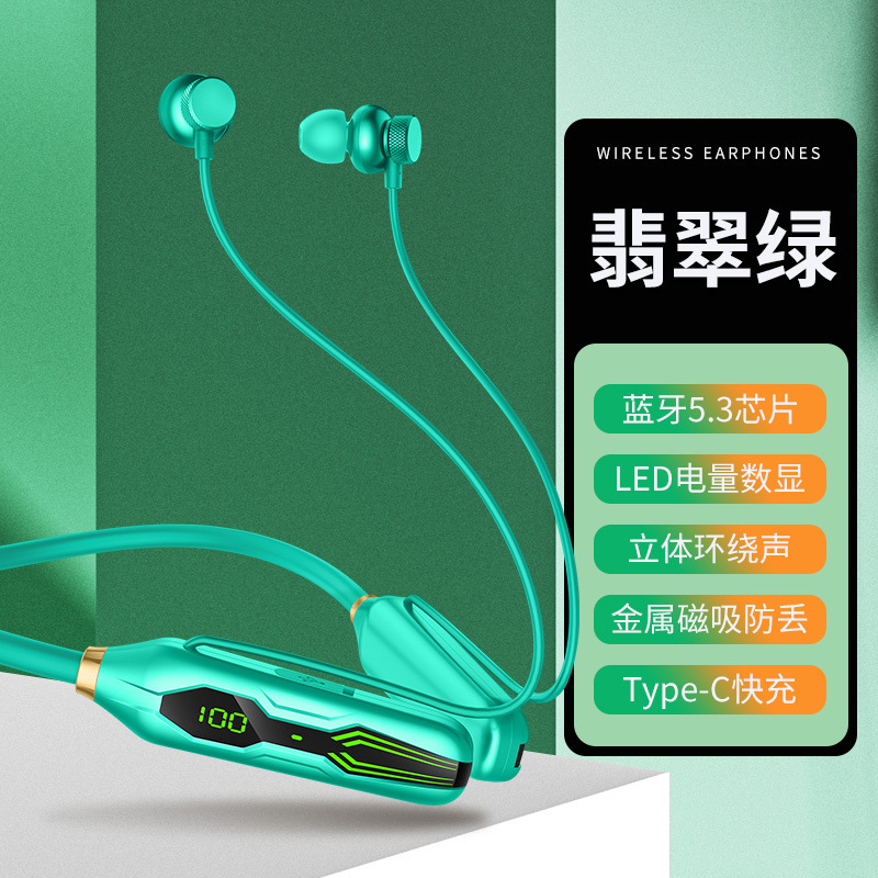 Música estéreo montada en el cuello en la oreja Halter binaural deportes corriendo auriculares inalámbricos Bluetooth larga espera al por mayor
