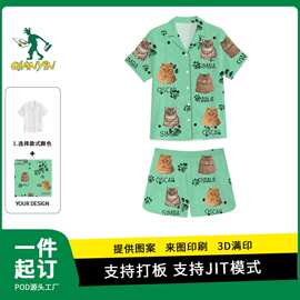 跨境专供pod一件情侣家居服套装3d打印开衫短袖睡衣套装